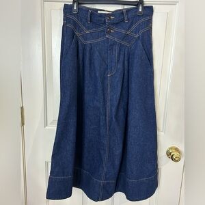 The Great. Women’s Size 2 Dark Wash Denim Midi Field Skirt
